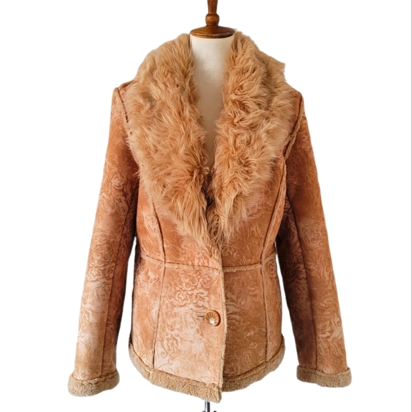 Esprit Jackets & Coats Vintage 9s Espirt Tan Penny Lane Fur Trim